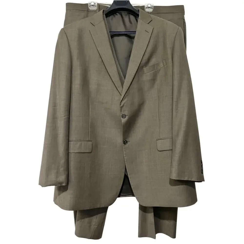 Tommy Hilfiger 3 Piece Suit Mens XL 52 Brown/Taupe Wool Vest Pants Formal